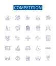 Competition line icons signs set. Design collection of Contest, Race, Duel, Clash, Struggle, Vying, Pit, Trial outline