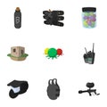 Competition paintball icons set, cartoon style