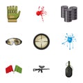 Competition paintball icons set, cartoon style