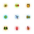 Competition paintball icons set, pop-art style