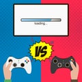 Competition in the video game. Hands hold gamepad. Vector illustration. Royalty Free Stock Photo