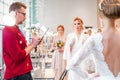 Competition of wedding stylists. The jury of the competition evaluates the hairstyles of the models. Minsk, Belarus -
