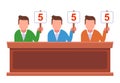 competition where the jury raises the signs and gives marks. Royalty Free Stock Photo