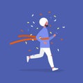 A competition winner, Young indian male running character crossing the finish line, Red ribbon concept Royalty Free Stock Photo