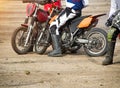 Competitions on motoball, players are furiously fighting for the ball, playing football on motorcycles, motor bicycle