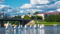 Yacht regatta in Tver on the Volga, near the bridge.