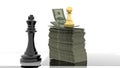 Competitive advantage chess money dollars golden pawn black king - 3d rendering