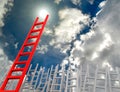 competitive advantage ladder sky clouds sun longer bigger red - 3d rendering Royalty Free Stock Photo