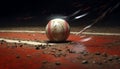 Competitive baseball team hitting ball with fiery speed on infield generated by AI