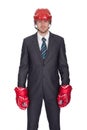 Competitive businessman wearing hockey equipment