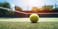 Competitive Sport Game. Tennis Green Court With Yellow Ball Closeup. Training, Match, Competition. Healthy Lifestyle. AI generated Royalty Free Stock Photo