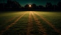 Competitive sport under glowing spotlight on empty soccer field at dusk generated by AI Royalty Free Stock Photo