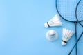 Competitive sports and high performance in tournament match conceptual idea with badminton rackets and shuttlecock birdie