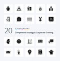 20 Competitive Strategy And Corporate Training Solid Glyph icon Pack like lesson book flag goal curve