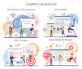 Competitor analysis concept set. Market research and business