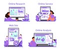 Competitor analysis online service or platform set. Market research