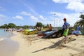 Competitors on beach before 10K Up Paddle Board race Royalty Free Stock Photo