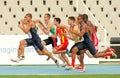 Competitors on start of 100m Royalty Free Stock Photo