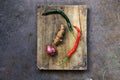 A compilation of chili, ginger, and shallot vegetables Royalty Free Stock Photo