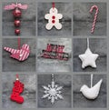 Compilation collage of aged traditional Christmas decorations