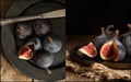 Compilation of images of Fresh figs in moody vintage retro style