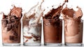 A compilation of milkshake splatters, set against a plain white backdrop, with each splatter conveying the Royalty Free Stock Photo