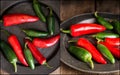 Compilation of red and green peppers images with moody vintage r