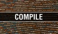 Compile concept with Random Parts of Program Code. Compile with Programming code abstract technology background of software