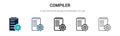 Compiler icon in filled, thin line, outline and stroke style. Vector illustration of two colored and black compiler vector icons
