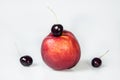 Compisition on white background with fruit. Peaches