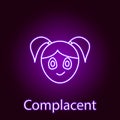 complacent girl face icon in neon style. Element of emotions for mobile concept and web apps illustration. Signs and symbols can Royalty Free Stock Photo