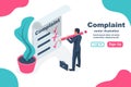 Complaint concept isometric concept. Man wrote a complaint Royalty Free Stock Photo