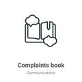 Complaints book outline vector icon. Thin line black complaints book icon, flat vector simple element illustration from editable Royalty Free Stock Photo