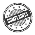 COMPLAINTS text written on black grungy round stamp