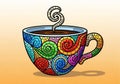 Complementing the vivid colors of the cup. The artwork combines Royalty Free Stock Photo