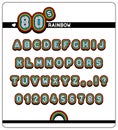 Complete alphabet and numbers in 80s Rainbow Font