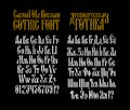 Complete alphabet of the Old Russian Gothic font. Vector. Latin and Cyrillic letters. Neo-Russian style of the 17-19th century. St