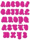 Complete alphabet in pink round capitals