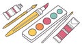 Complete Art Paint Set with Palette and Brushes, Creative Tools Vector, vector design Generative AI Royalty Free Stock Photo