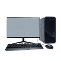 A complete black desktop computer setup featuring a monitor, keyboard, and mouse isolated on white background Royalty Free Stock Photo