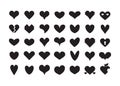 Complete black ink silhouette and isolated different assorted heart shapes icons design element set on white