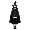 Full Black Witch Costume with Hat Cape Corset Skirt and Boots on White Background halloween Royalty Free Stock Photo