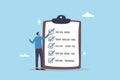 Complete checklist or finishing checkbox, task done within deadline, complete tasks list or project, approval or achievement