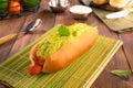 Complete Chilean Italian - Traditional Chilean Sandwich - Bread, Sausage, tomato and onion vinaigrette, palta and mayonnaise