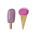 Complete collection of cartoon summer delicious ice cream in flat style. Vector illustration. Bright summer poster with