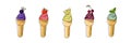 Complete collection of cartoon summer delicious ice cream in flat style. Vector illustration. Bright summer poster with