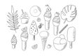 Complete collection of cartoon summer delicious ice cream in flat style. Vector illustration. Summer doodles on isolated