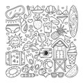Summer Icons Hand Drawn Doodle Coloring Vector Royalty Free Stock Photo