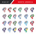 Complete collection of spirit rising fist hand North America flag vector set