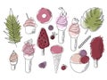 Complete collection of summer watercolor ice cream delicious in flat style. Vector illustration. Bright summer poster